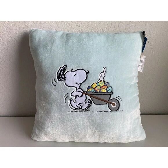 PEANUTS SNOOPY EASTER Throw Pillow 21" Decorative Pastel Blue Bunny Soft NWT - Picture 1 of 8